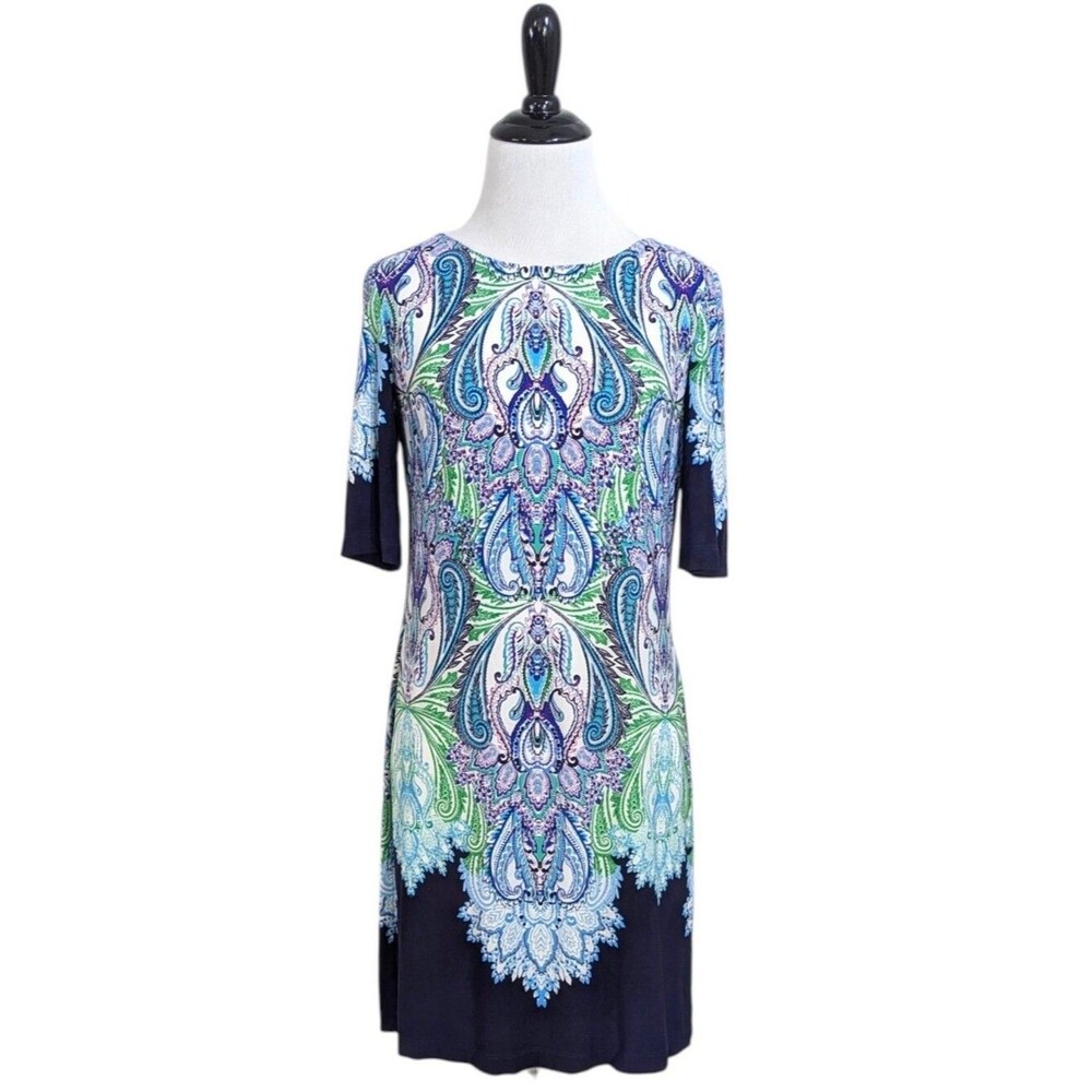 Eliza J Stretchy Boho Dress - Size 2P / 2 Petite Womens - Blue White Green Navy